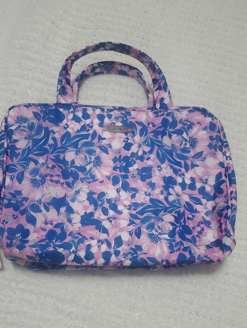 Ellen Tracy Pink and Blue Floral Cosmetic Tote